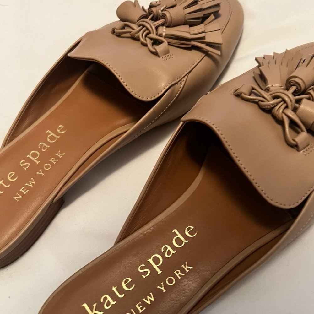 New Kate Spade Tan Cadenza Leather Mules (Sz 10)